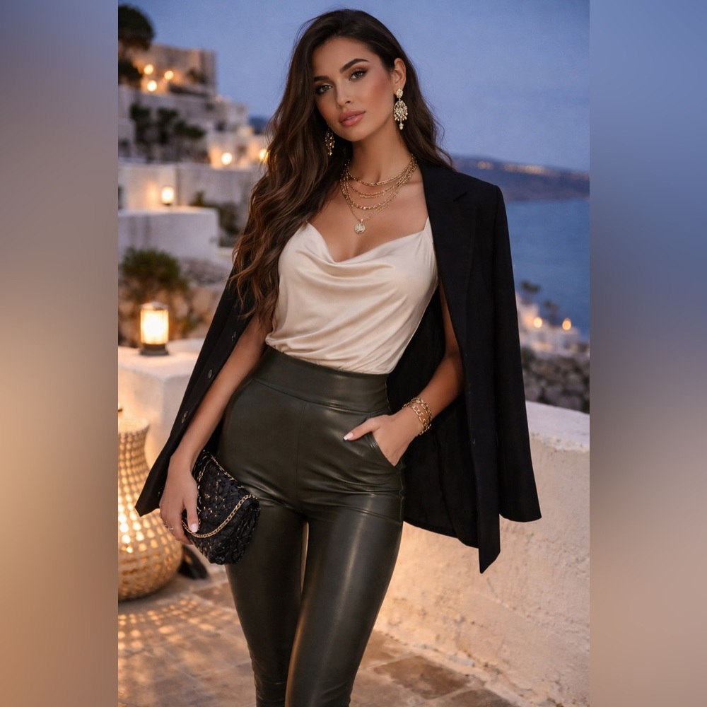 Aerie LUXE Olive Green Leggings light Pleather